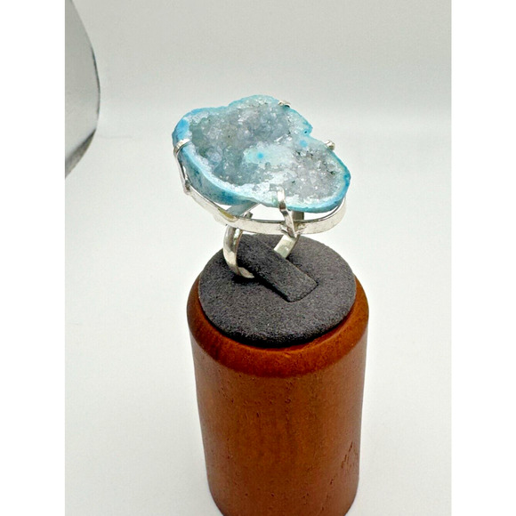 Agate Geode Slice Gemstone .925 Stone Ring Sz 7.5 - 10.34 Grams - Picture 4 of 4